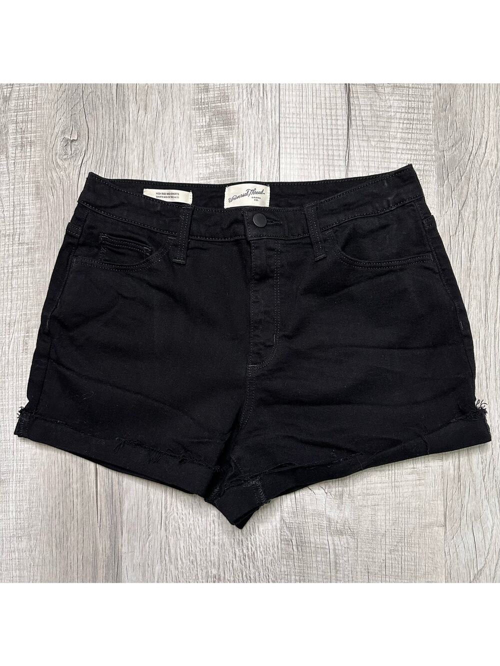 Universal Thread Black Stretch Denim Shorts WMNS 10R High Rise Midi Cuffed Hem
